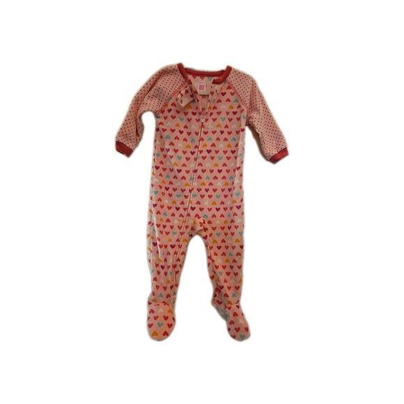 Carter’s Toddler Girls Pajamas 12 Month One Piece Fleece Hearts Polka Dots Pink - Picture 1 of 11